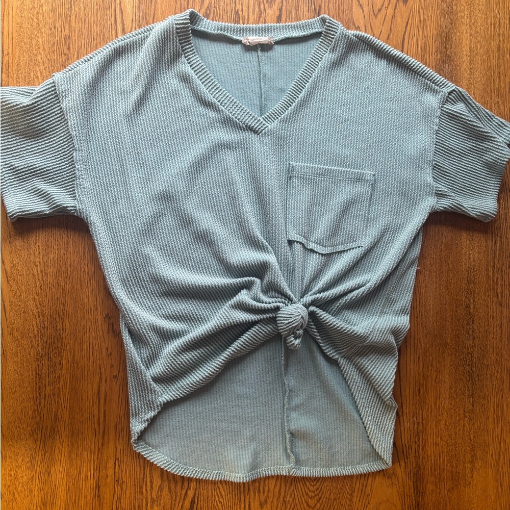 Altar'd State Blue Tie Front Relaxed T-Shirt